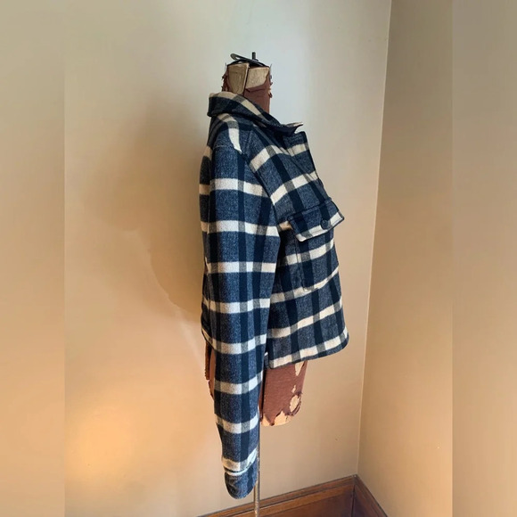 Joie Camel Black tan Plaid coat jacket Brushed Flannel Cropped  Shacket Large - Picture 4 of 9